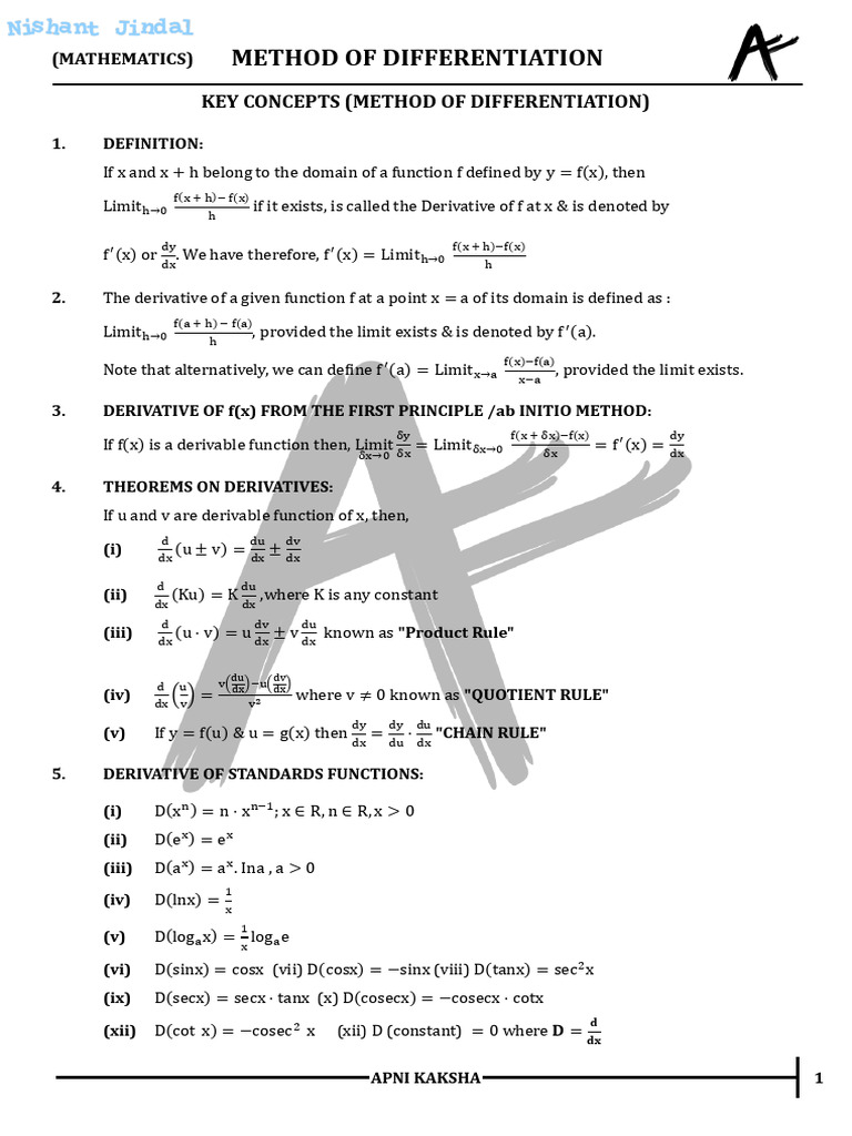 Method of Differentiation Explained | PDF | Function (Mathematics ...