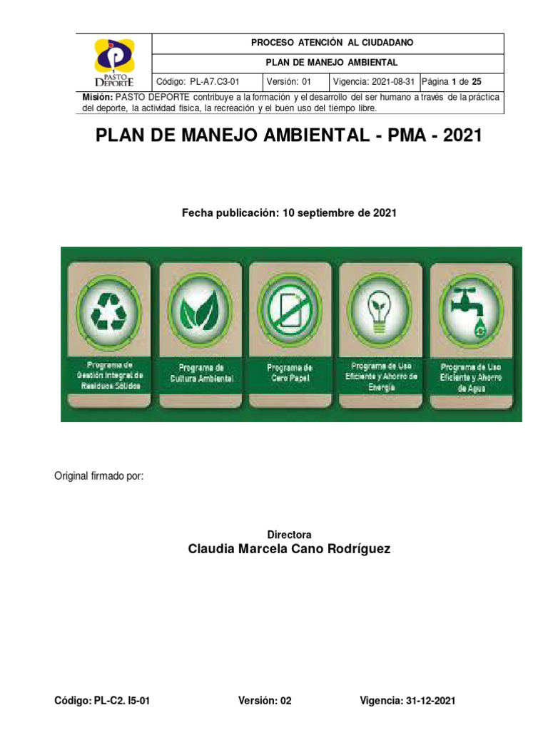 Plan de Manejo Ambiental PASTO DEPORTE | PDF | Residuos | Entorno natural