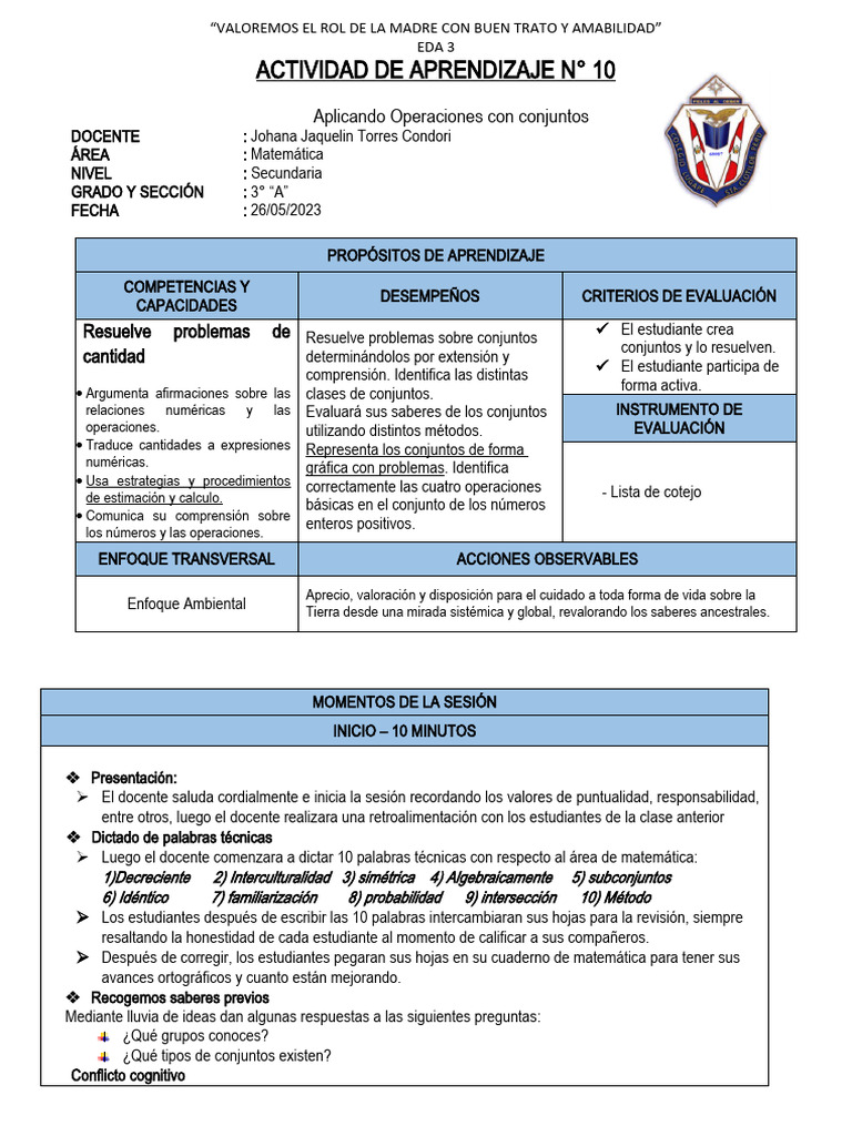 3a - Sesion de Aprendizaje - 10 - E3 | PDF | Evaluación | Cognición