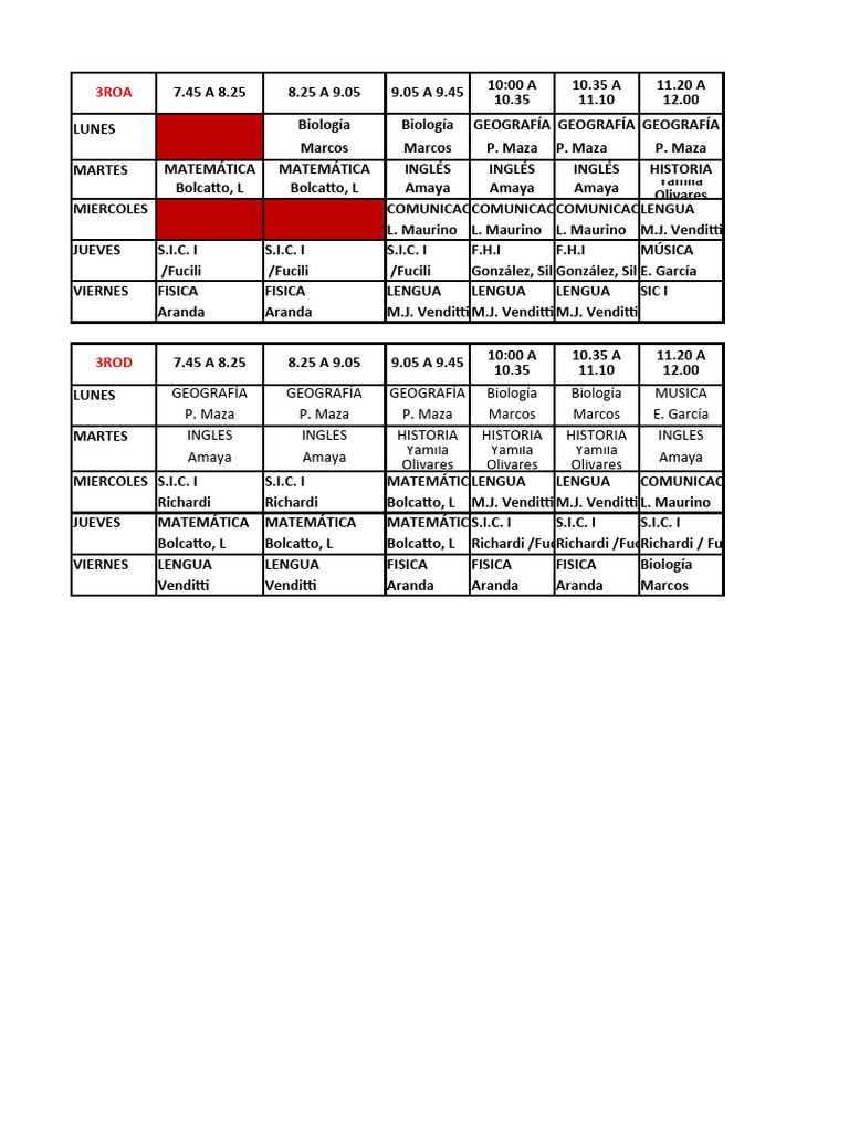 Horarios de Clases 3ROA y 3ROD | PDF | Ciencias sociales | Estudios de ...