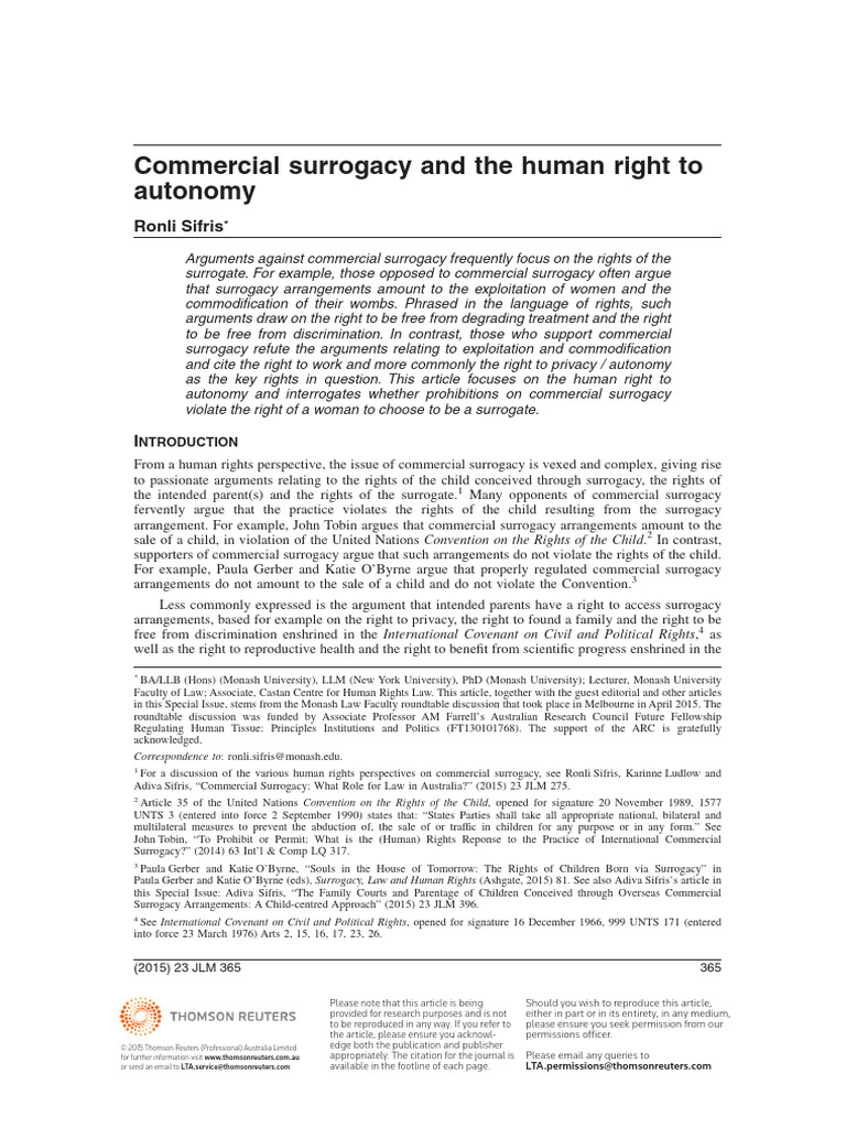 Commercial Surrogacy and Autonomy Rights | PDF | Surrogacy | Cost Of Living