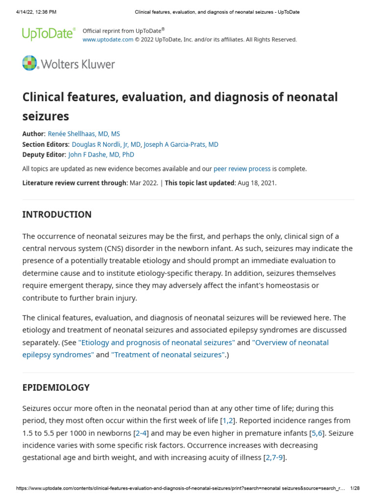 Clinical Features, Evaluation, and Diagnosis of Neonatal Seizures | PDF ...