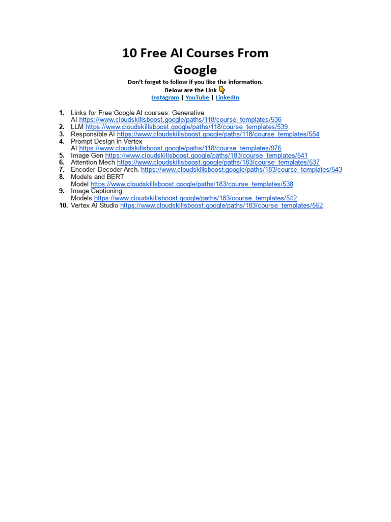 10 Free Google AI Courses Online | PDF | Computers