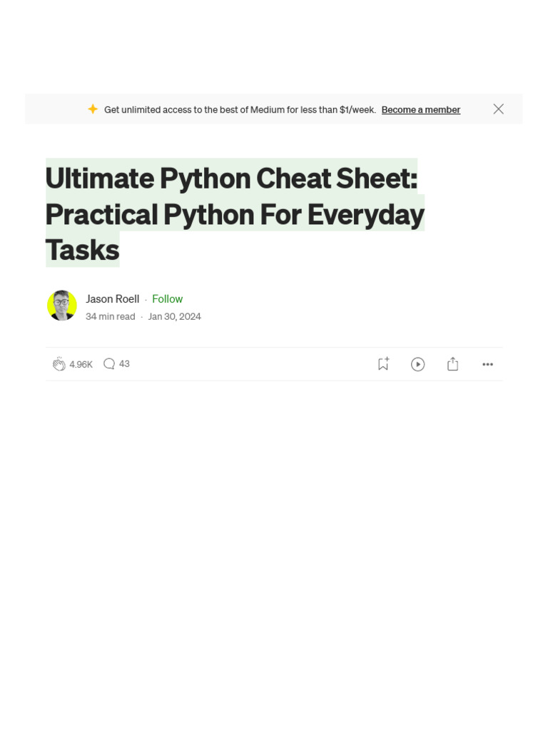 Ultimate Python Cheat Sheet - Practical Python For Everyday Tasks - by ...