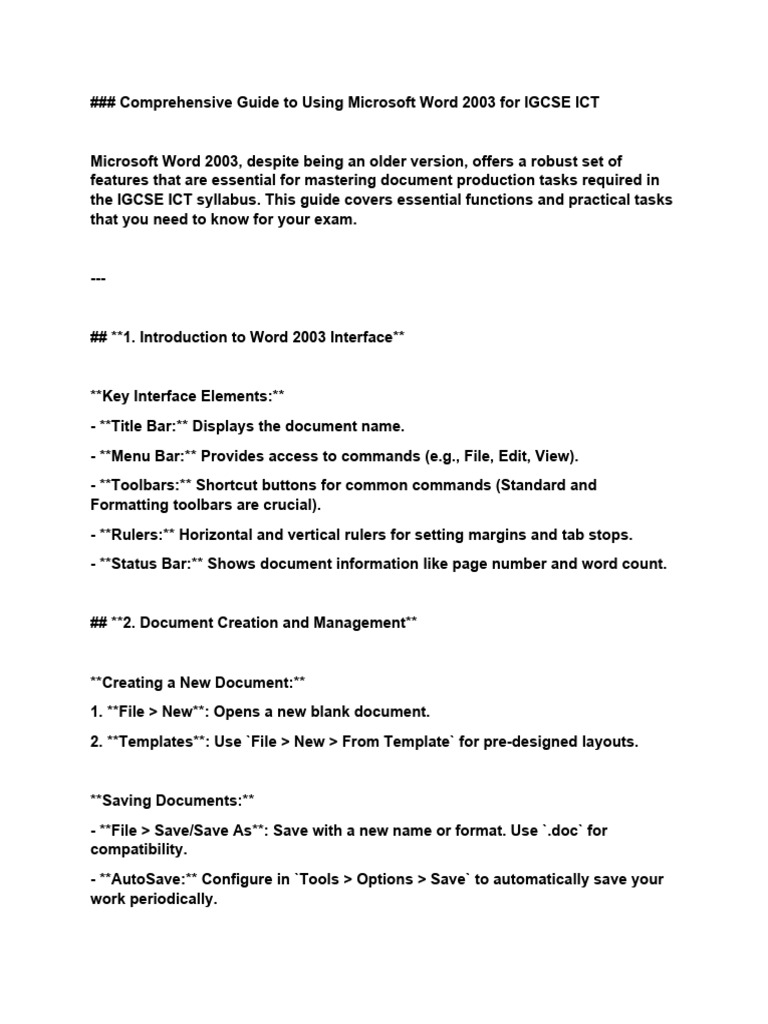 Mastering Word 2003 for IGCSE ICT | PDF | Microsoft Word | Software