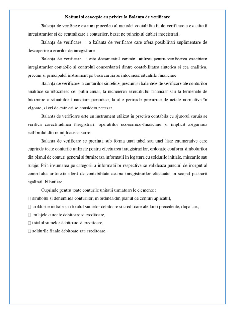 Balanta de Verificare | PDF