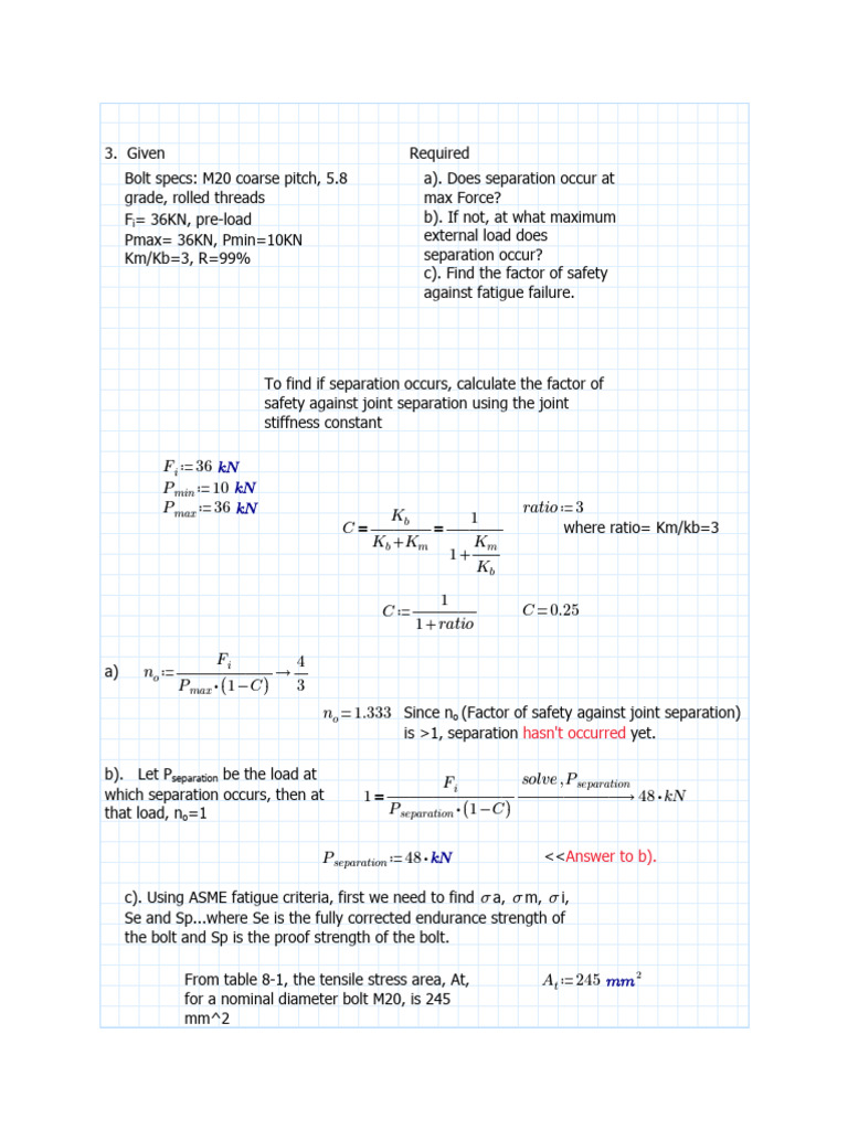 M20 Bolt Separation & Fatigue Analysis | PDF | Mechanical Engineering ...