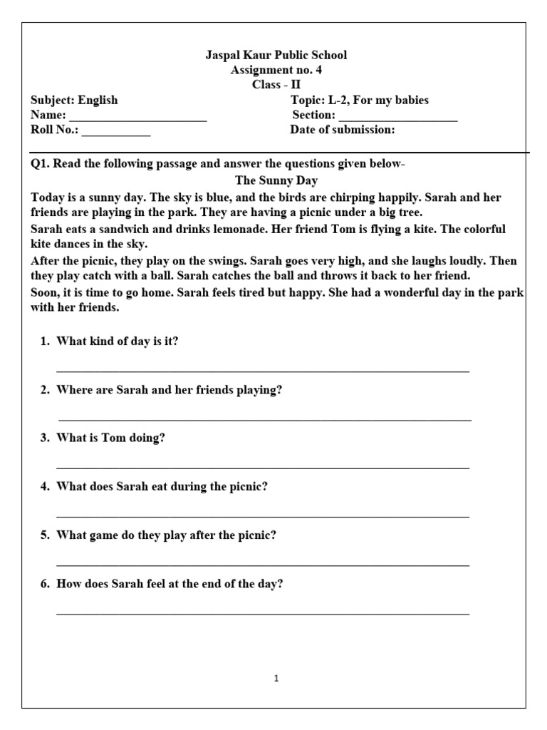 Class II English and Math Assignments | PDF | Foods | Junk Food