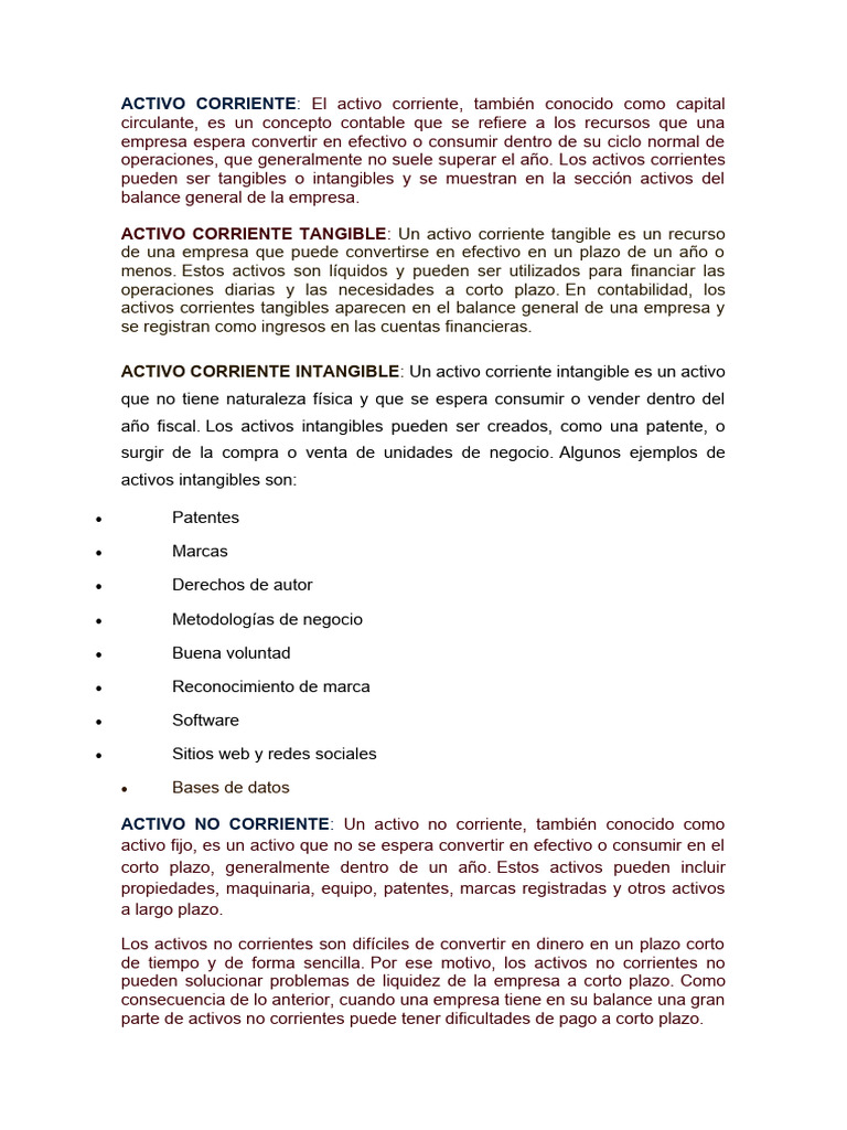 Tipos de Activos: Corrientes y No Corrientes | PDF | Business ...