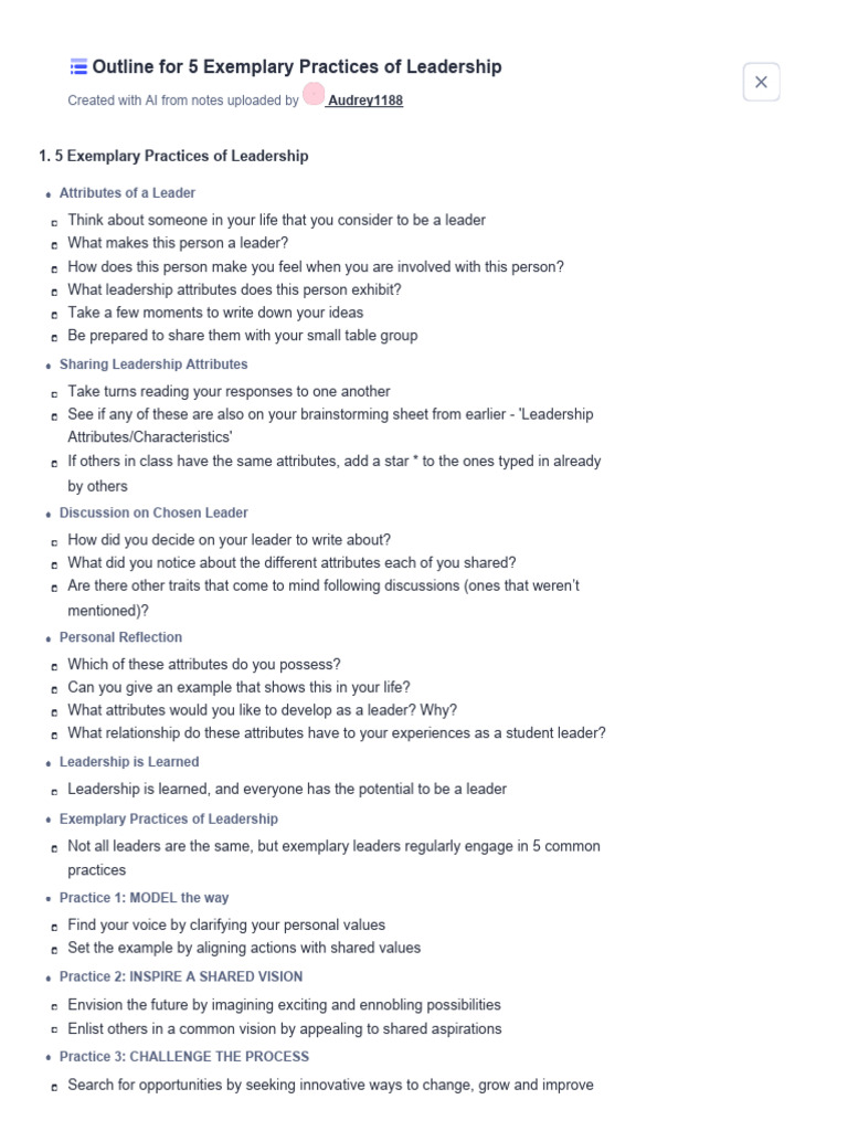 5 Exemplary Practices of Leadership Notes Outline | PDF | Leadership ...
