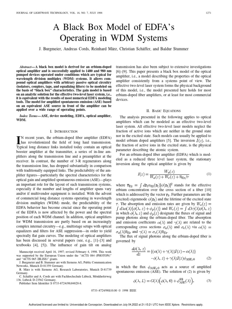 Black Box Model for EDFA in WDM Systems | PDF | Wavelength Division ...