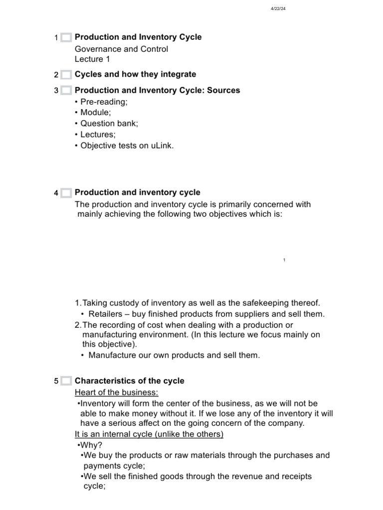 Production and Inventory Cycle Slides | PDF | Inventory | Goods