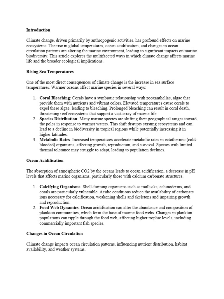 Climate Change Effects on Marine Life | PDF | Oceans | Ocean Acidification
