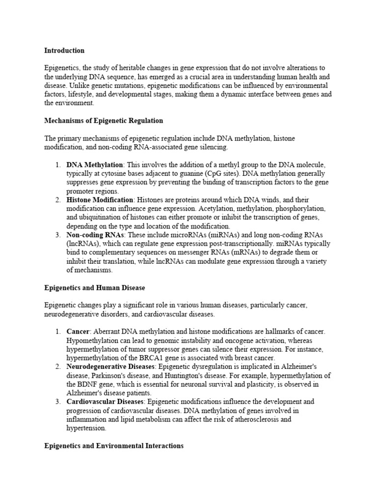 The Role of Epigenetics in Human Health and Disease | PDF | Regulation ...