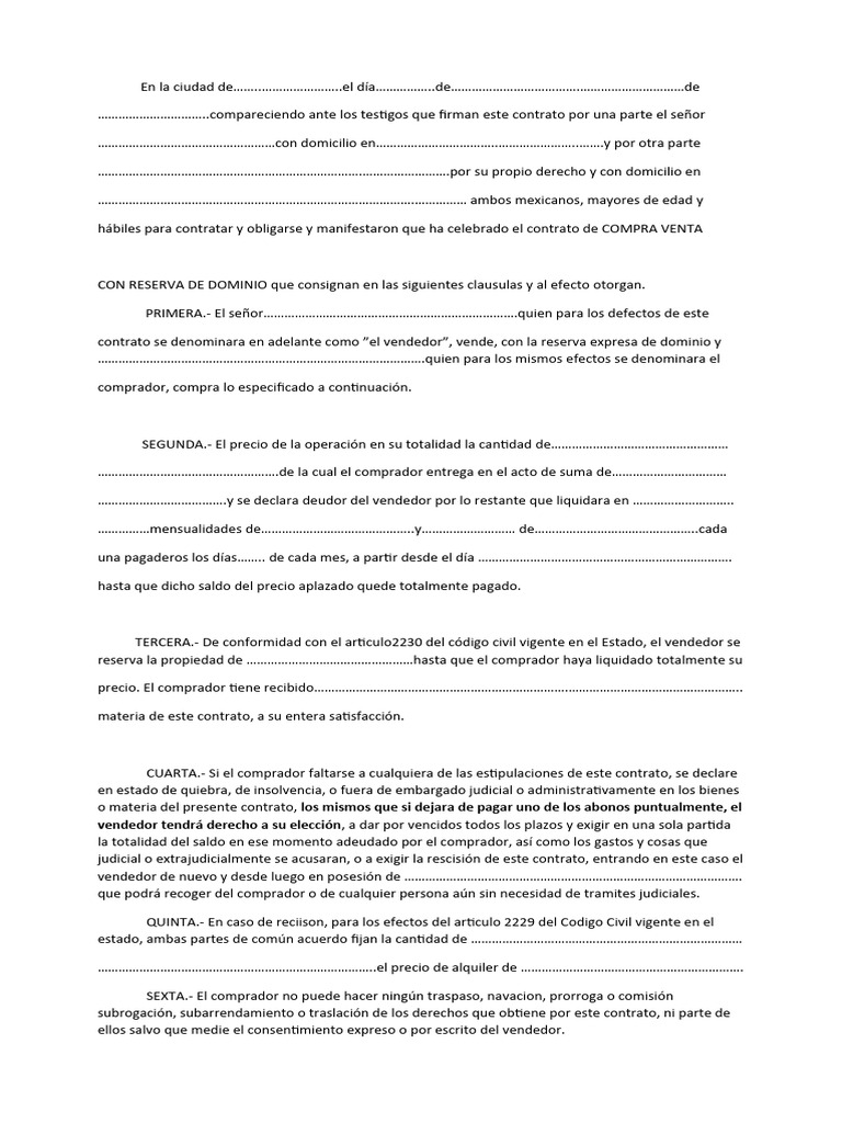 Formatoo Compra Venta | PDF | Bancarrota | Derecho civil (sistema legal)