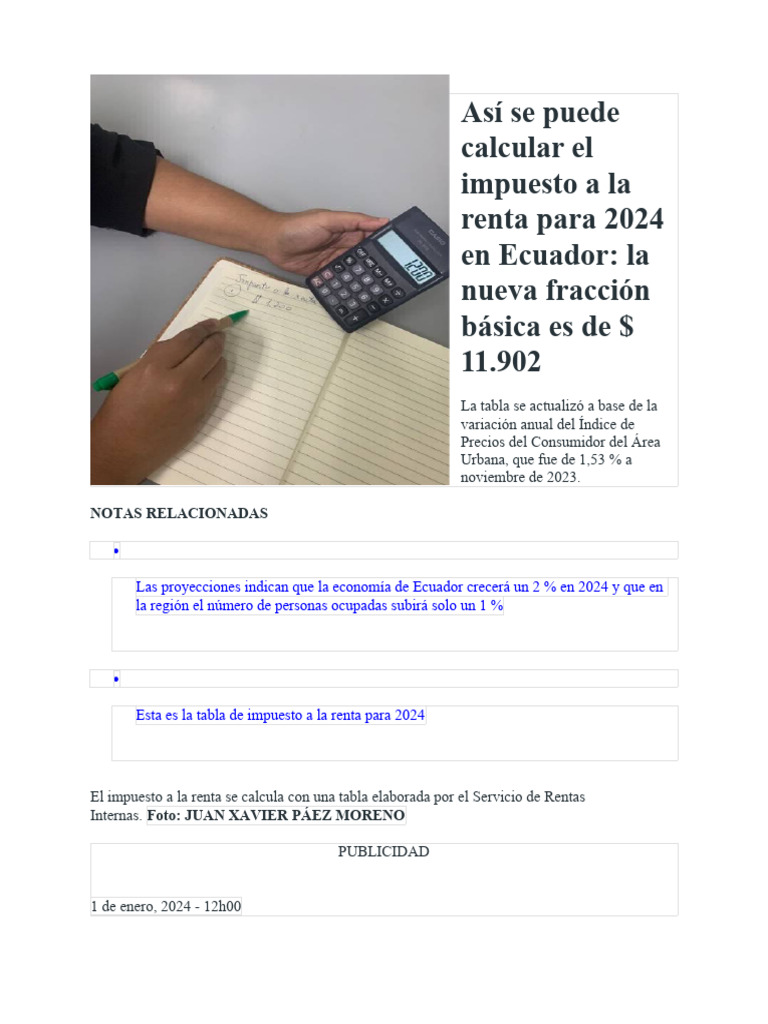 Tabla Impuesto a la Renta 2024 Ecuador | PDF | Impuestos | Impuesto ...