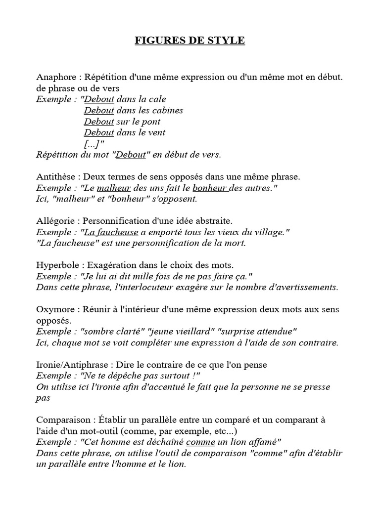 Exemples de Figures de Style | PDF | Phrase | Linguistique