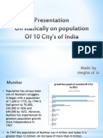 Statically on population Of 10 City’s of India