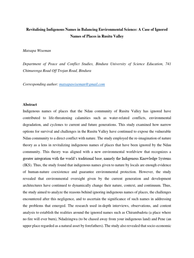 Revitalizing Ndau Indigenous Place Names | PDF | Environmental ...