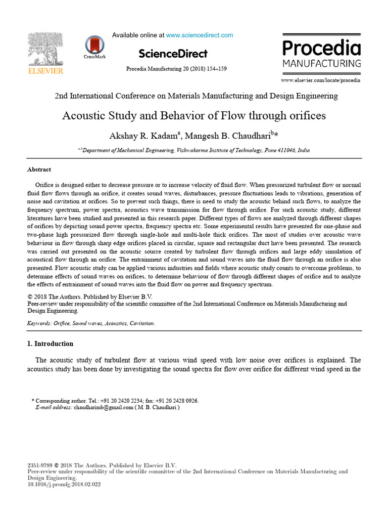 Acoustic Study and Behavior of Flow Through Orific | PDF | Acoustics ...