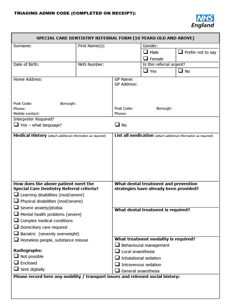 Rf 087 2 dental referral form special care dentistry pdf