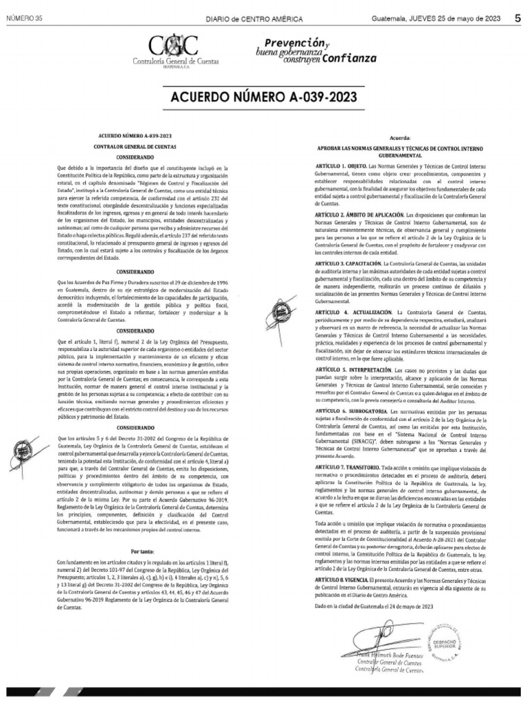 Version DCA Acuerdo Numero A 039 2023 y Normas Generales y Tecnicas de ...