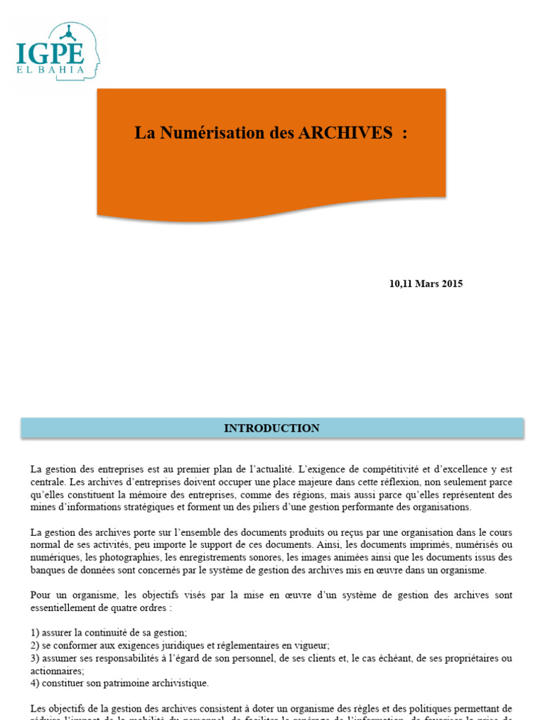 Projet de Numérisation des Archives | PDF | Sciences de l'information ...