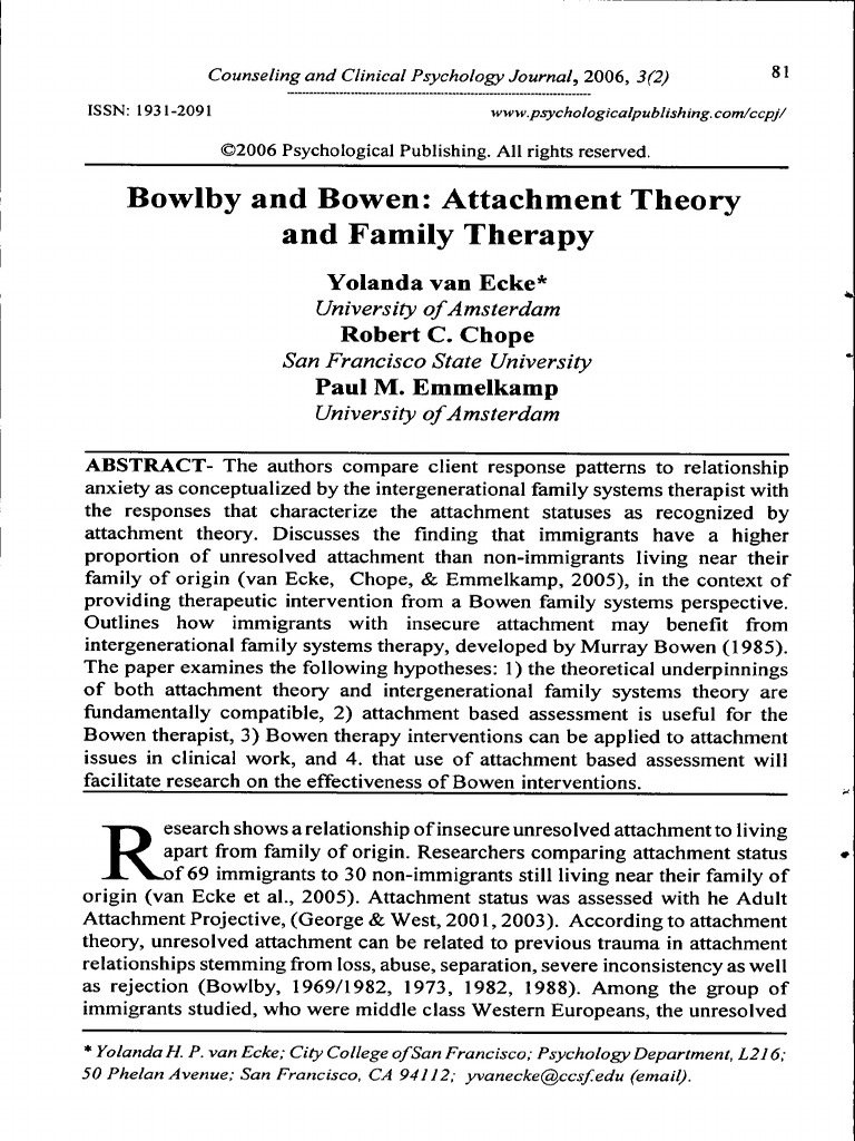 Bowlby and Bowen: Attachment Theory and Family Therapy | PDF ...