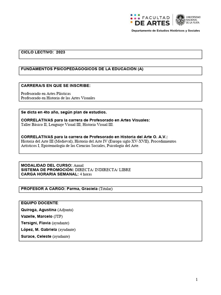 Programa 2023 Fundamentos Psicopedagógicos de La Educación | PDF ...