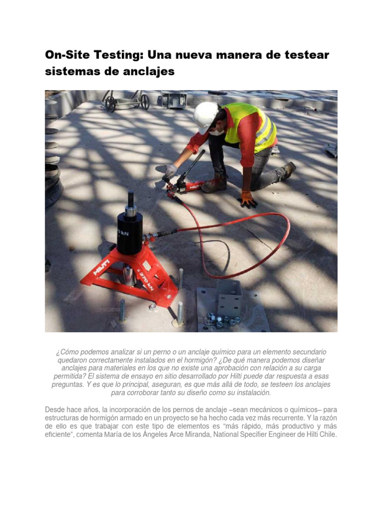 Hilti-On-Site-Testing-Testear Sistemas-Anclajes | PDF | Hormigón ...