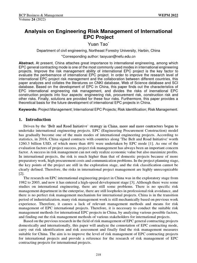 Analysis On Engineering Risk Management of Interna | PDF | Risk | Risk ...