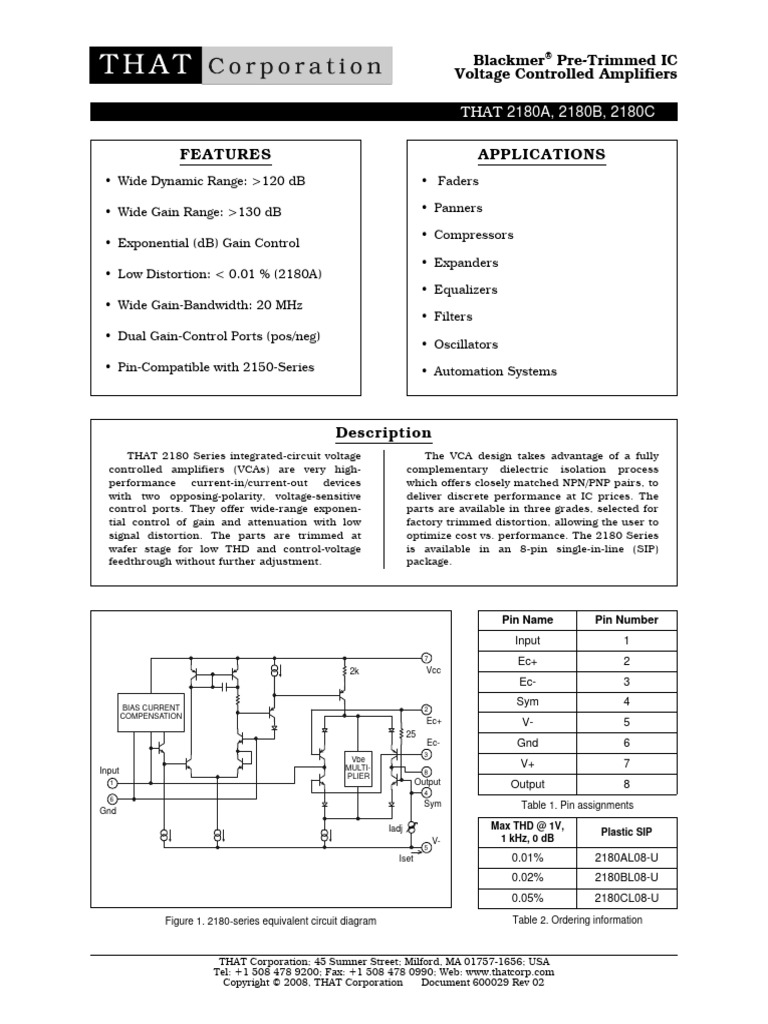 THAT 2180-Series Datasheet-1602482 | PDF | Audio Engineering | Sound ...