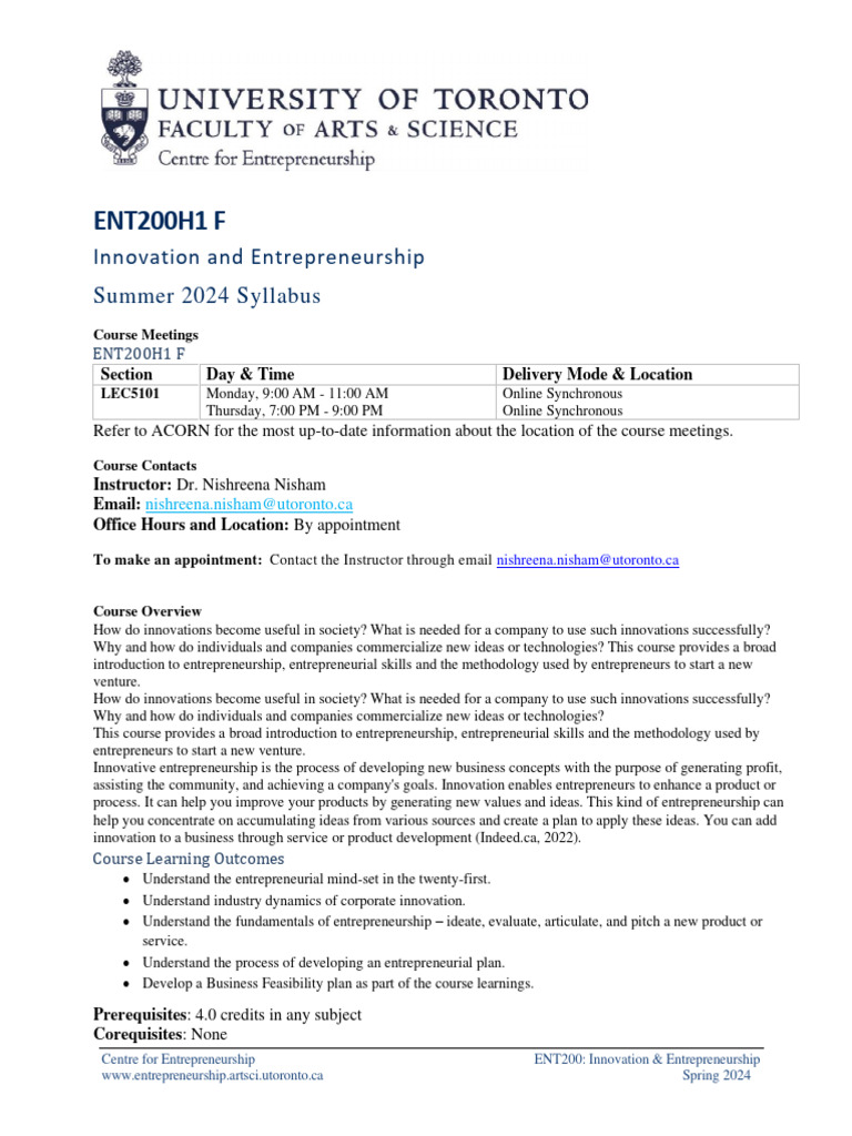 ENT200 Spring 2024 Course Syllabus | PDF | Entrepreneurship | Mobile App