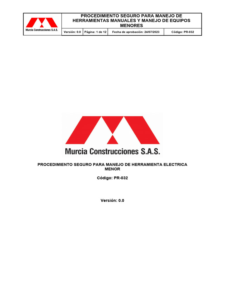 PR-032 Procedimiento Seguro para Manejo Herramienta Manuales y Equipos ...