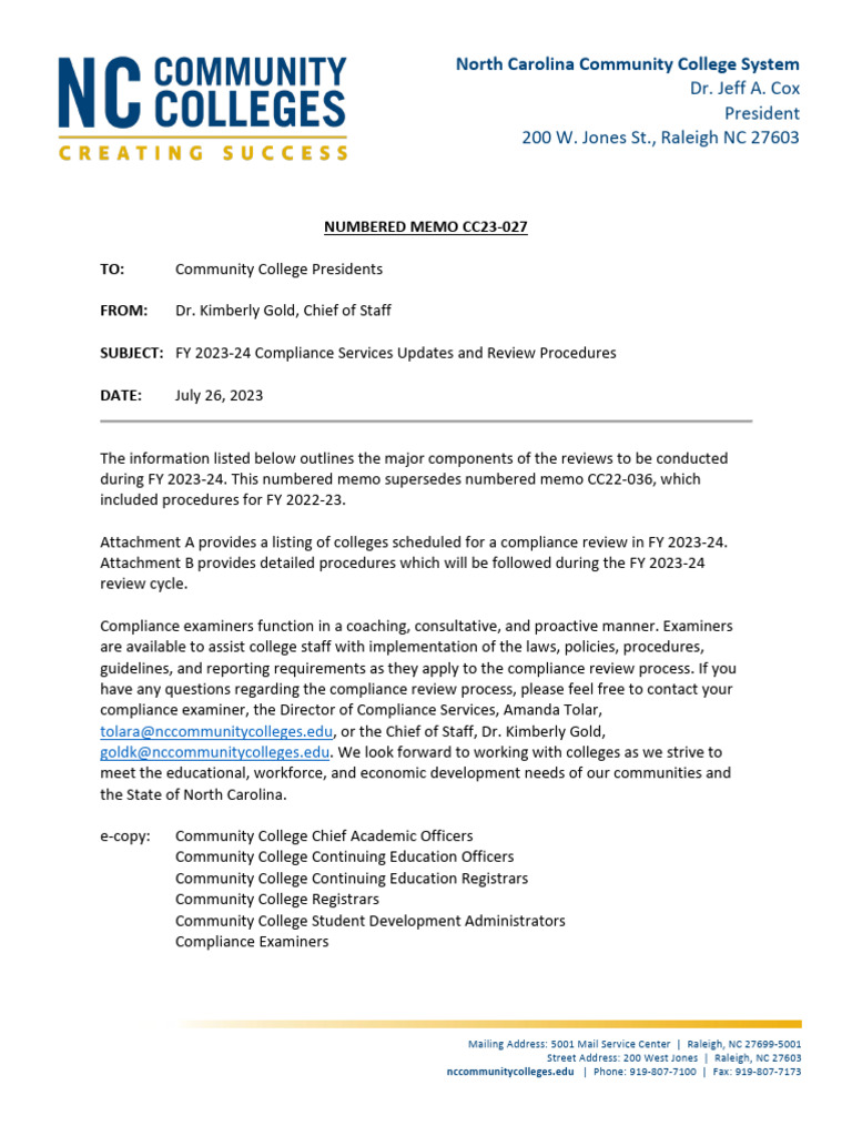 cc23-027 Compliance Services Updates and Review Procedures | PDF ...