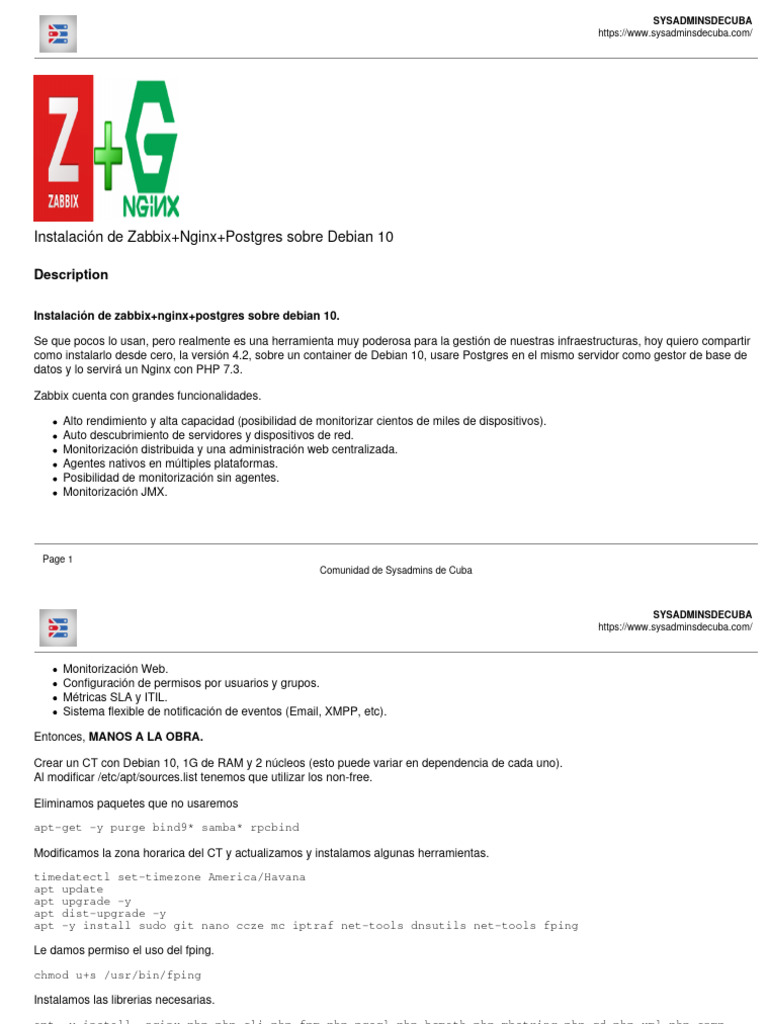 Instalación de Zabbix+Nginx+Postgres Sobre Debian 10 | PDF ...