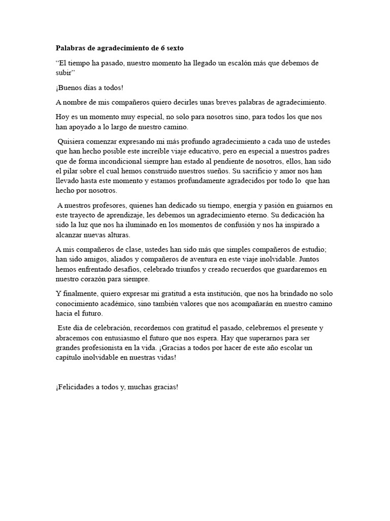 Palabras de Agradecimiento de 6 Sexto | PDF | Salud y bienestar ...