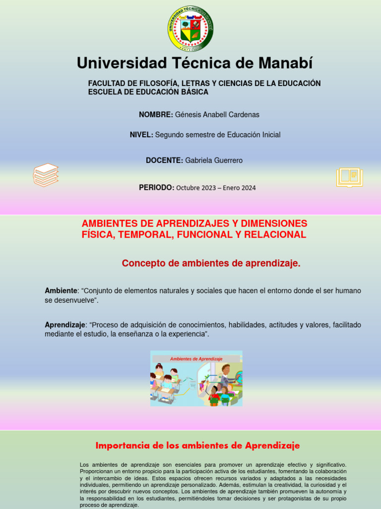 Ambiente de Aprendizaje | PDF | Aprendizaje | Educación de la primera ...