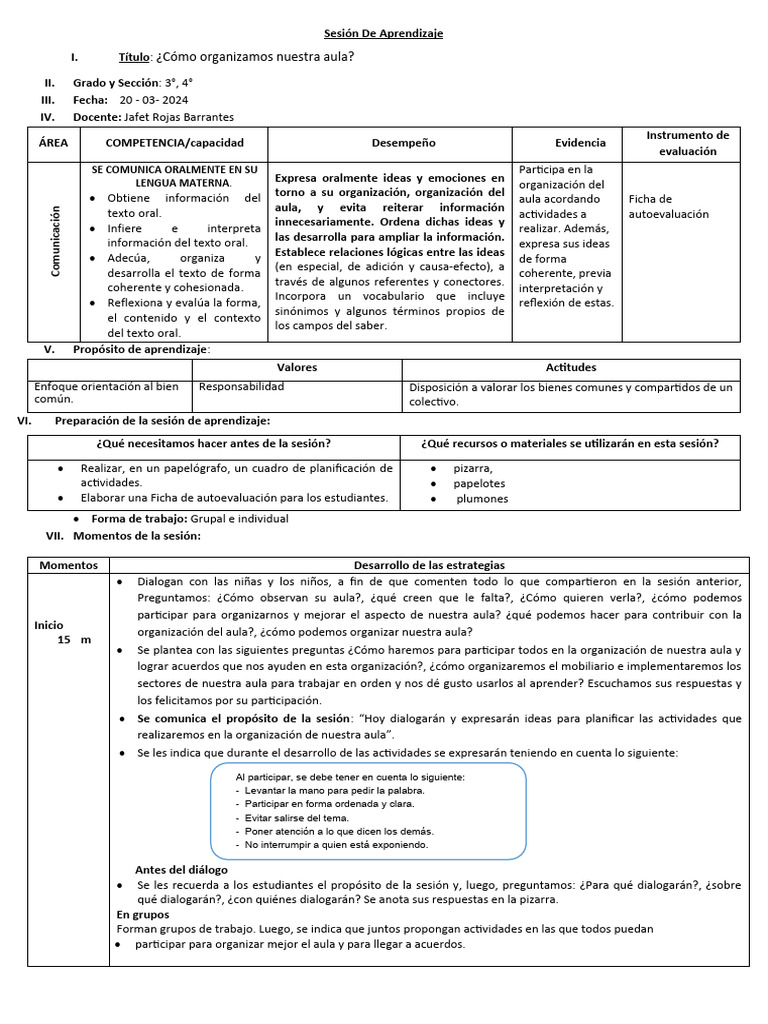 Organización del Aula en 3° y 4° Grado | PDF | Aprendizaje | Evaluación