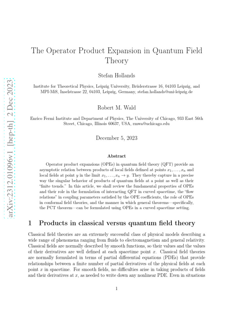 The operator product expansion in quantum field theory pdf quantum