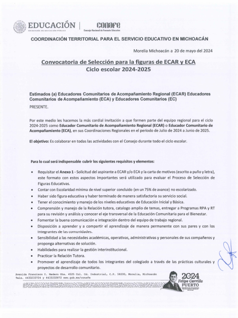 Convocatoria Ecar y Eca 2024-2025 | PDF