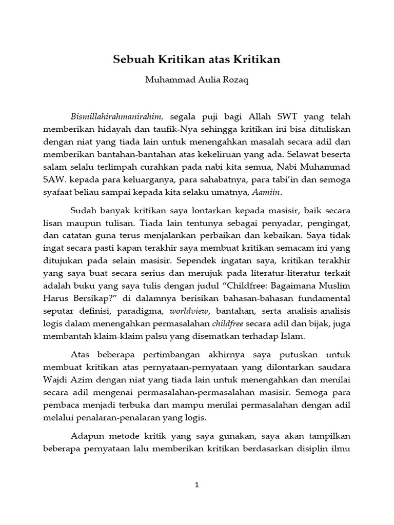 Sebuah Kritikan Atas Kritikan | PDF
