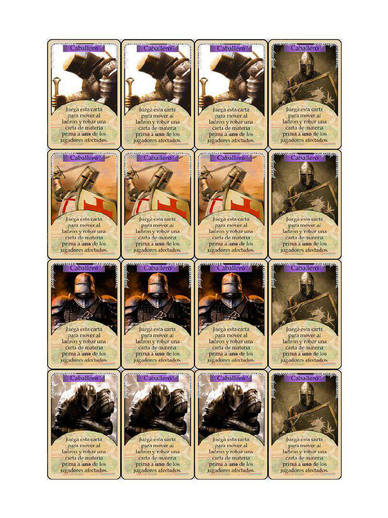 Cartas Caballeros Catan Imprimible Hoja Completa | PDF