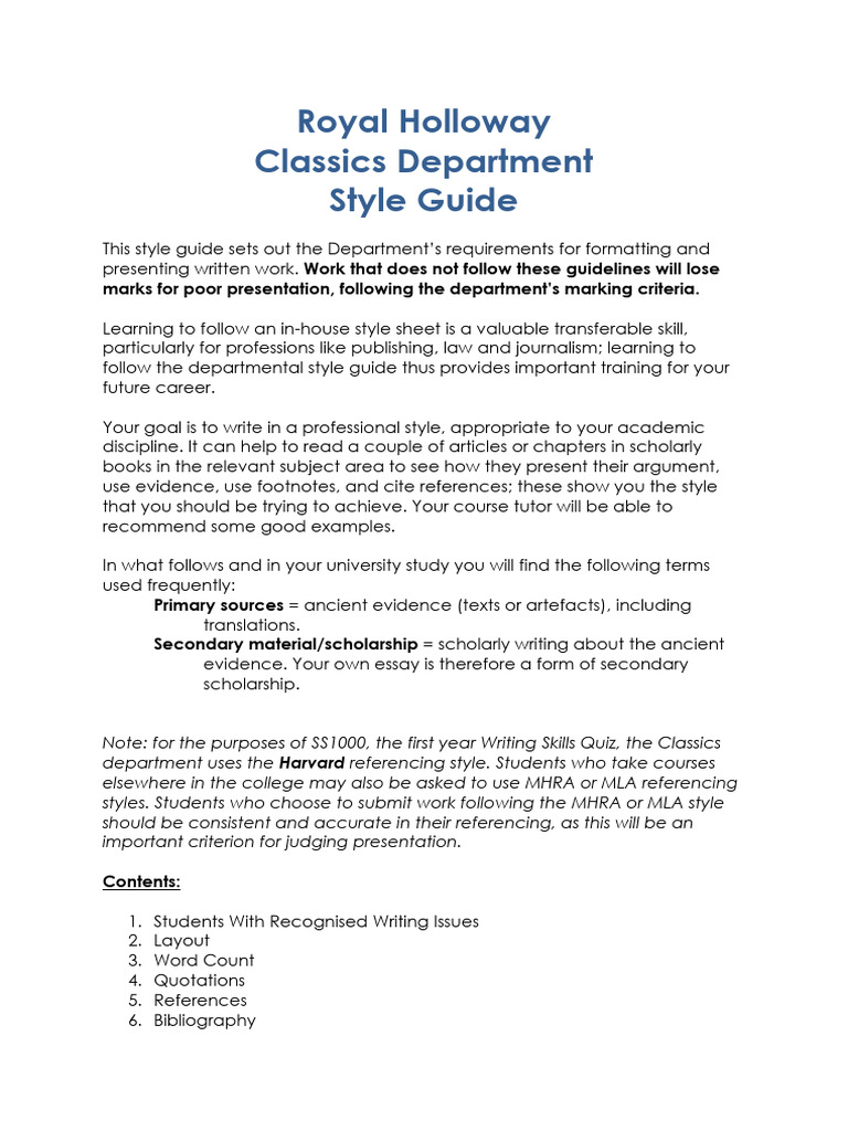 Classics Department Style Guide 2023-4 | PDF | Learning Disability ...