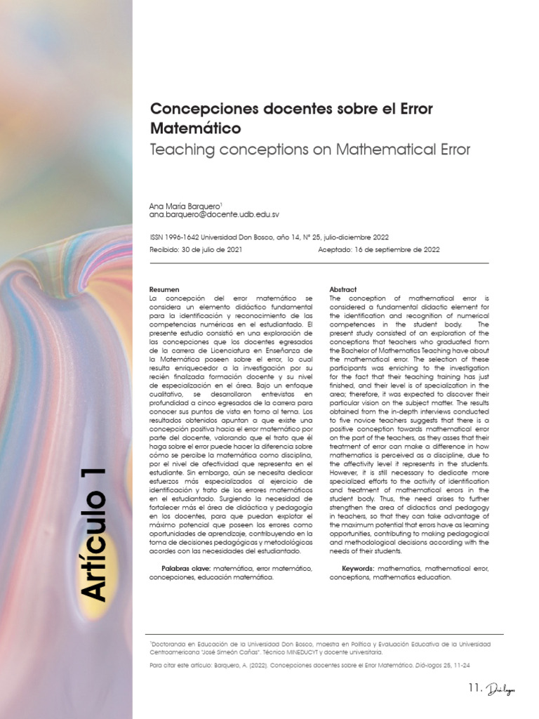 Concepciones Docentes Sobre El Error Matemático: Teaching Conceptions ...