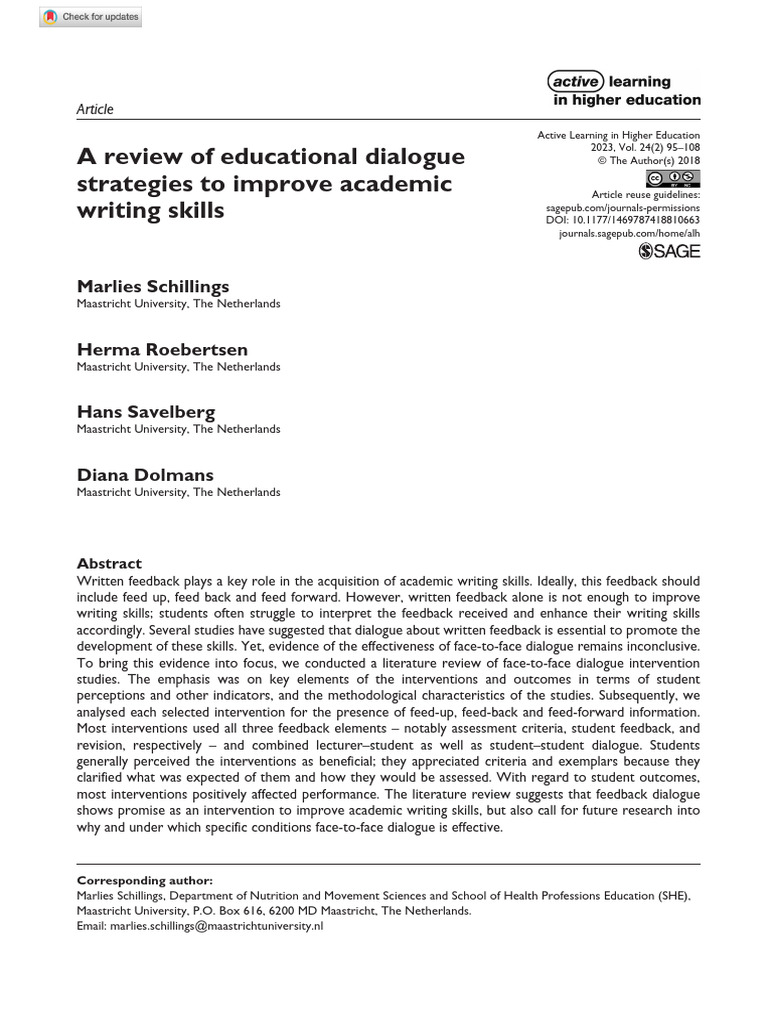 Enhancing Academic Writing via Dialogue | PDF | Learning | Cognitive ...