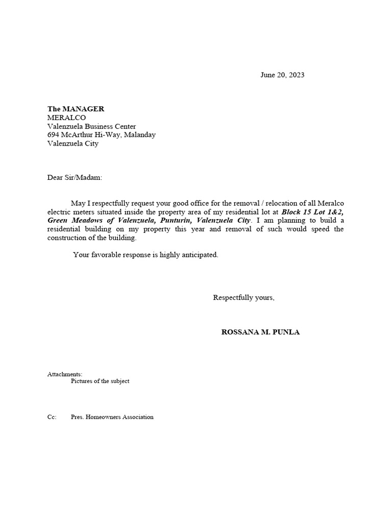 Request letter meralco pdf