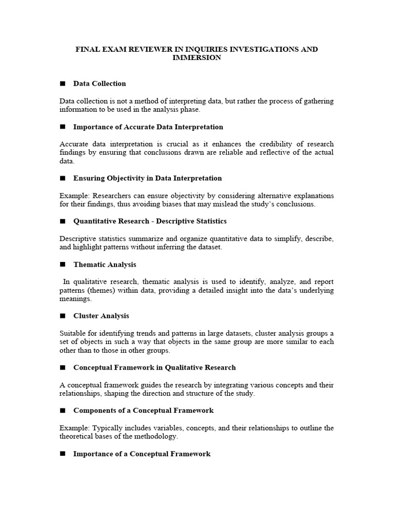 Final Exam Reviewer in Inquiries Investigations and Immersion | PDF ...