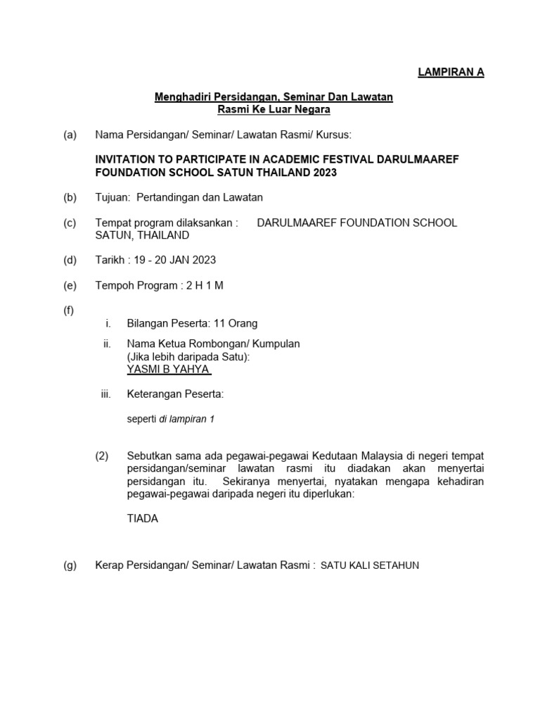 Borang Lawatan Rasmi 2023 Darul Maaref | PDF