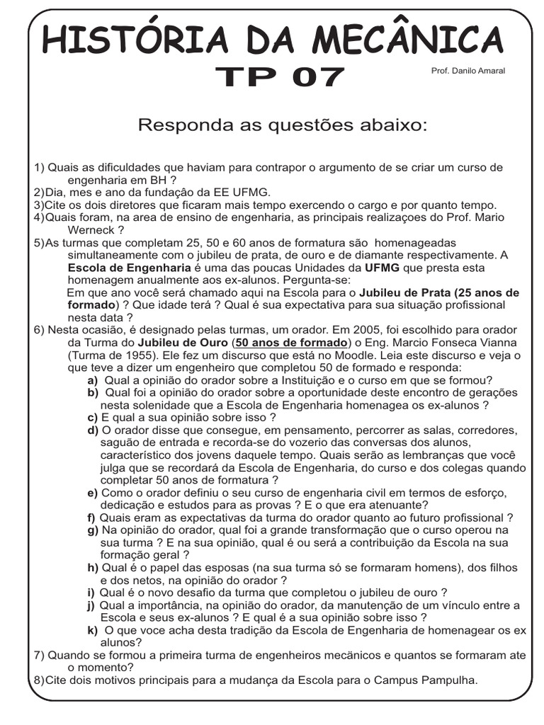 TP 07 Escola de Engenharia | PDF | Engenharia | Amor